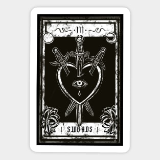 Three of swords - Tarot card, tarot, sword, magic, heart, night, moon, skull, Snake, toxic love, stranger, goth, death Sticker